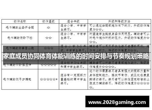 家庭成员协同体育体能训练的时间安排与节奏规划策略